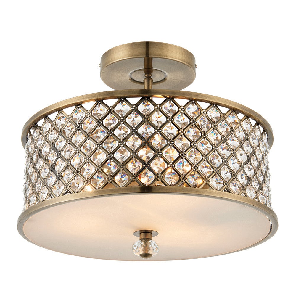 Lampa sufitowa dekoracyjna antyczna mosiężna okrągła kryształki 3xE27 60W HUDSON Endon