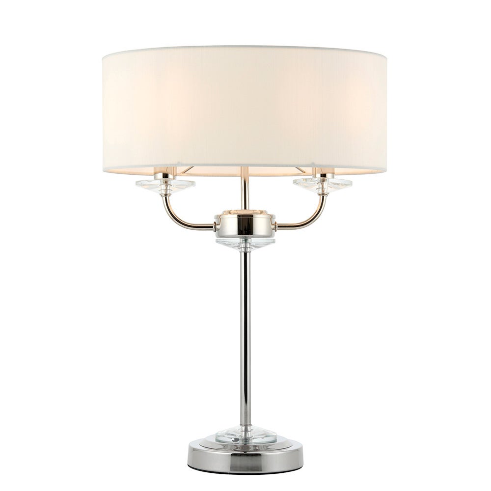 Lampa stołowa klasyczna podwójna niklowa z abażurem 2xE14 40W NIXON Endon