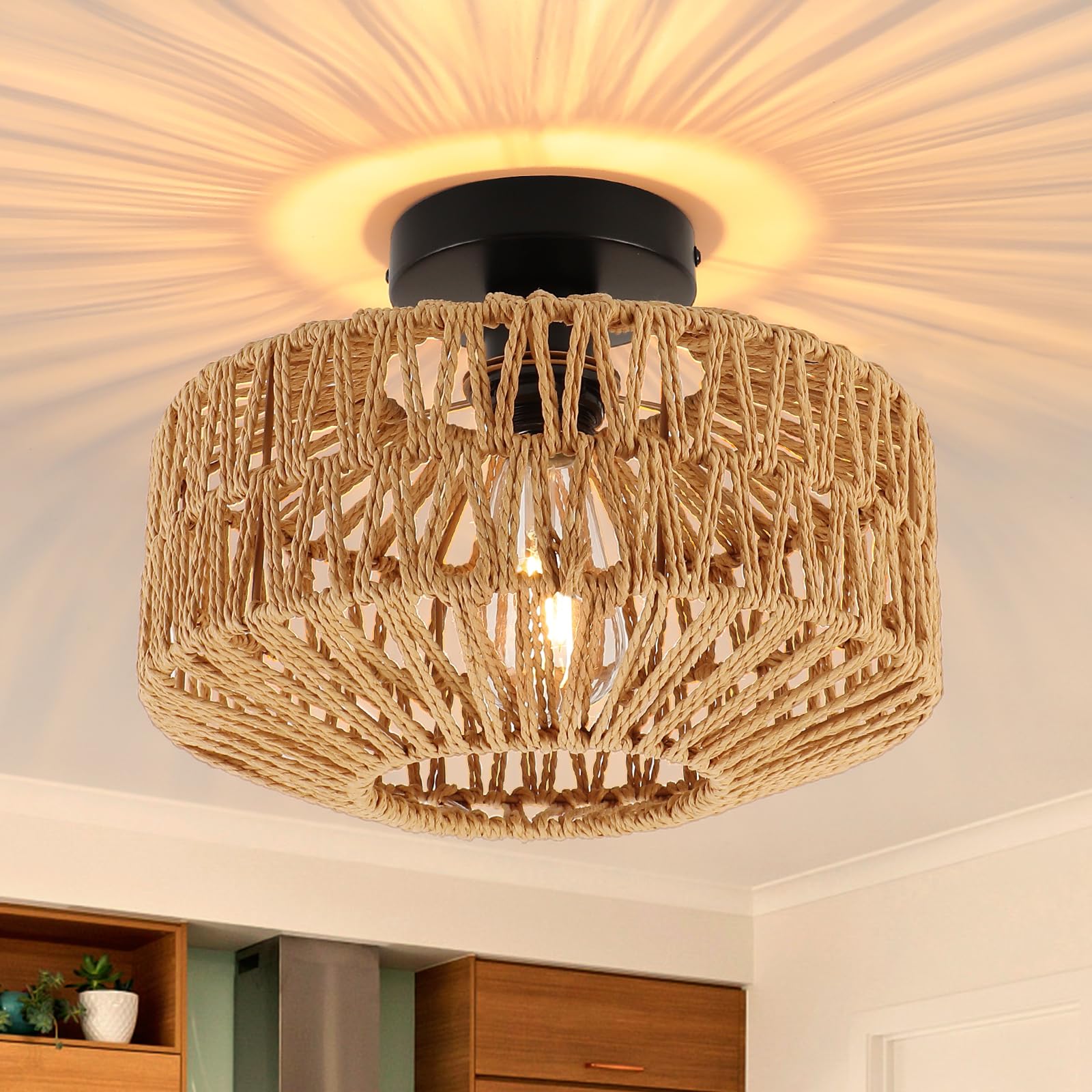 Lampa sufitowa z rattanu żyrandol stylu bohemy lampa wisząca stylu industrialnym sufitowa Wabi sabi gospodarstwa sypialni przedpokoju wejścia kuchni