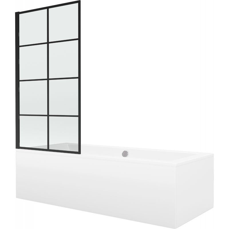 Mexen Cube wanna prostokątna 180 x 80 cm z obudową i parawanem 1-skrzydłowym 70 cm, czarny wzór - 550518080X9307017077