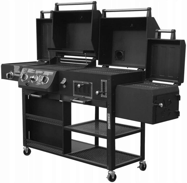 GRILL GAZOWY WĘGLOWY + WĘDZARKA EL FUEGO ARIZONA 4w1 83KG ŻELIWNY+POKROWIEC