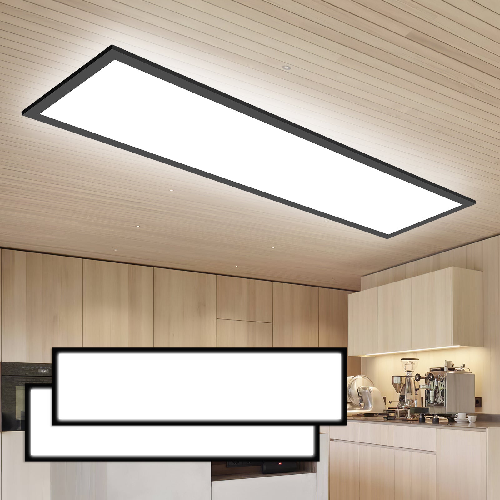 LOVHAUS 2 PCS Panel LED Z Pilotem 100x25cm, Wewnętrzny Regulowany Panel LED 3000K-6500K, Czarna Lampa Sufitowa LED 110LM/W Do Salonu Biura Sypialni