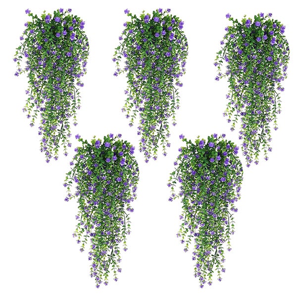 5 x sztuczne rośliny wiszące, sztuczne rośliny zwisające, 75 cm, fioletowe sztuczne kwiaty, odpowiednie do ogrodu, dekoracja ścienna
