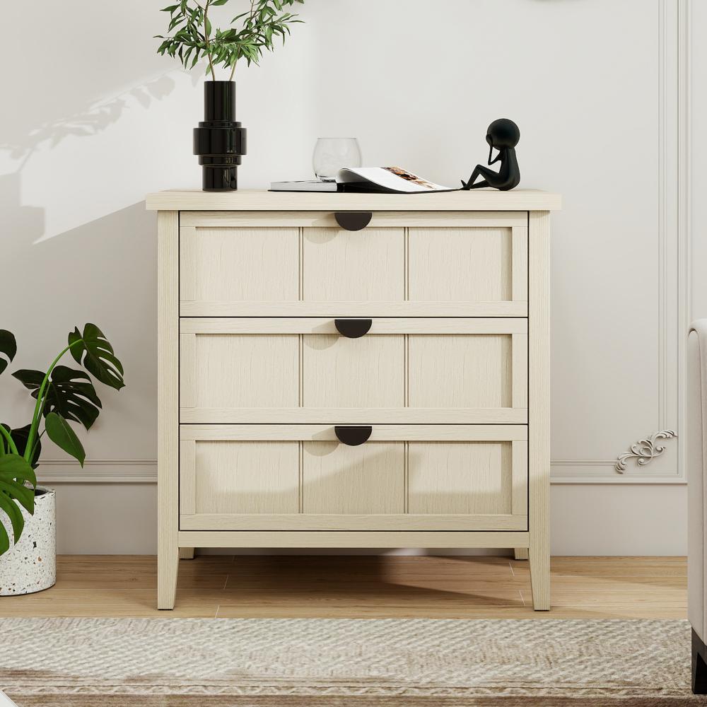 Komoda 80×40×80 cm z 3 szufladami, imitacja naturalnego drewna z liniowym grawerunkiem, idealna do salonu, sypialni i biura