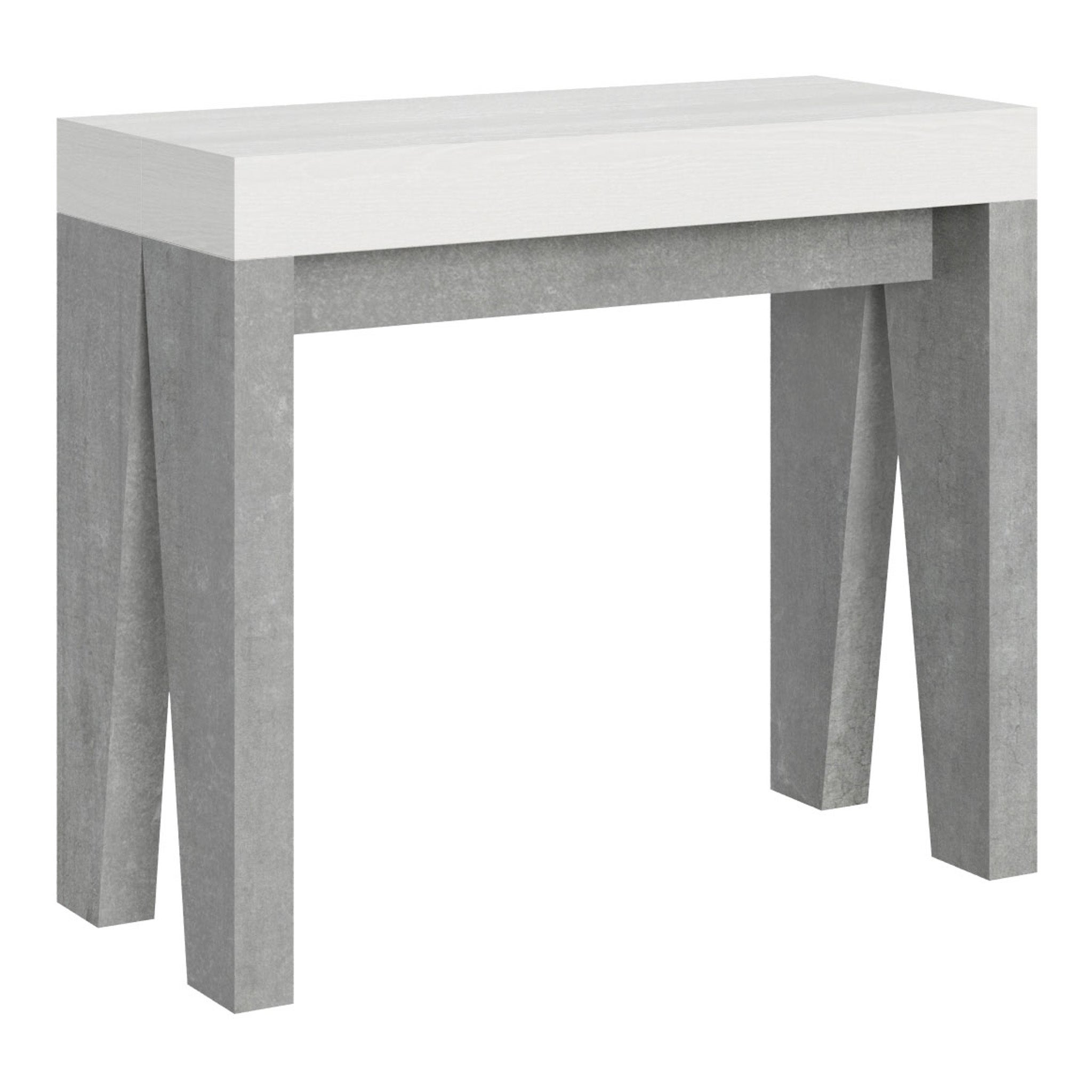 Mesa consola pequeña Naxy Mix con tablero de fresno blanco y estructura de hormigón, 196 cm