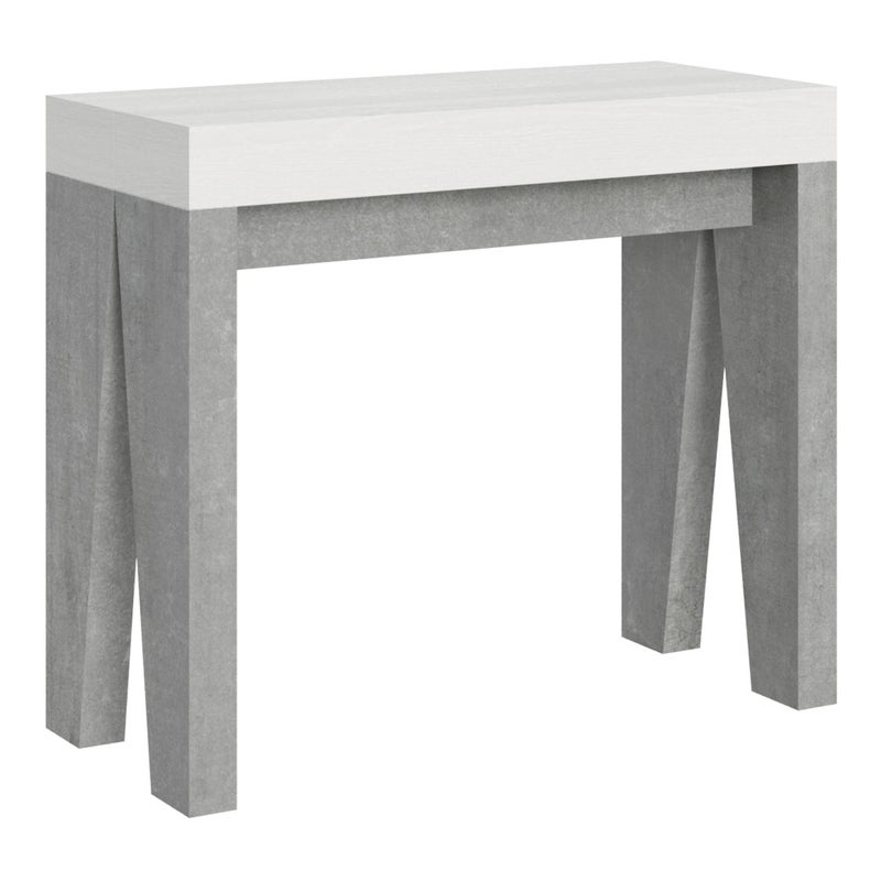 Mesa consola pequeña Naxy Mix con tablero de fresno blanco y estructura de hormigón, 196 cm