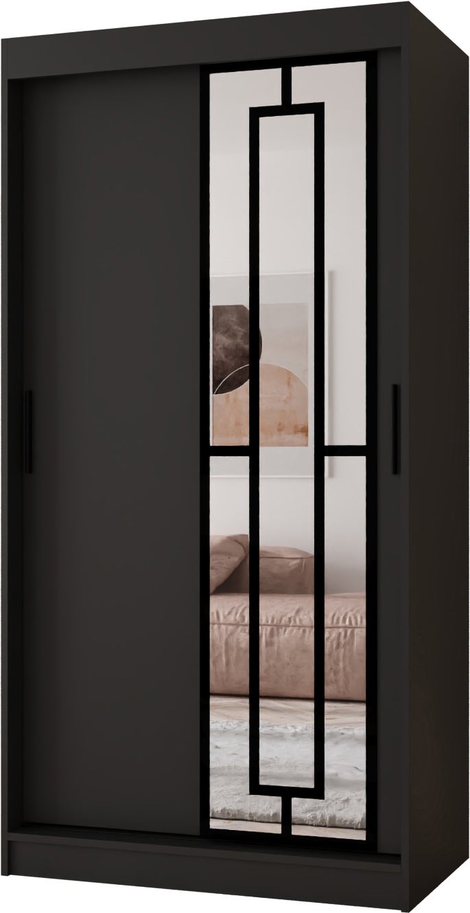 Szafa przesuwna z lustrem MODENA 100 x 62 x 200 czarny + u. czarny