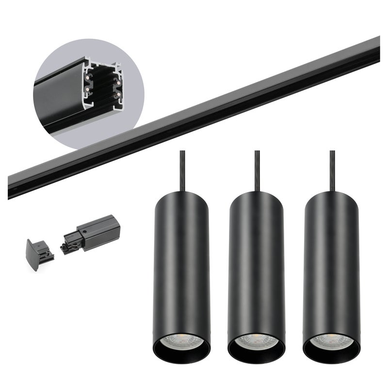 Oświetlenie szynowe 3 fazowe Kobi szyna 2m, 3x Lampa wisząca 1kpl.