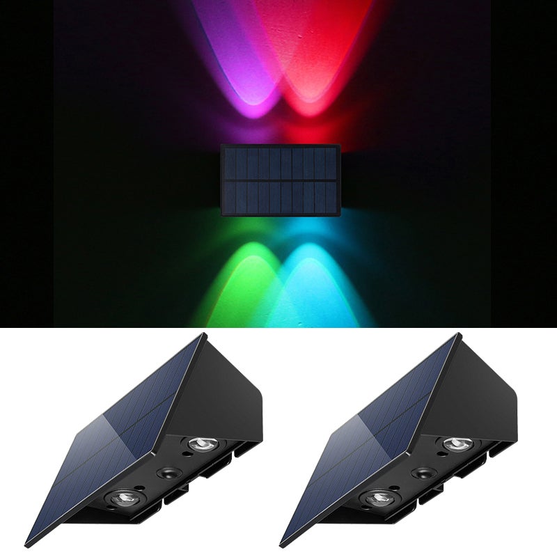 Dekoracyjne lampy ścienne na zewnątrz, 2 sztuki, solarne kinkiety z kolorowym światłem
