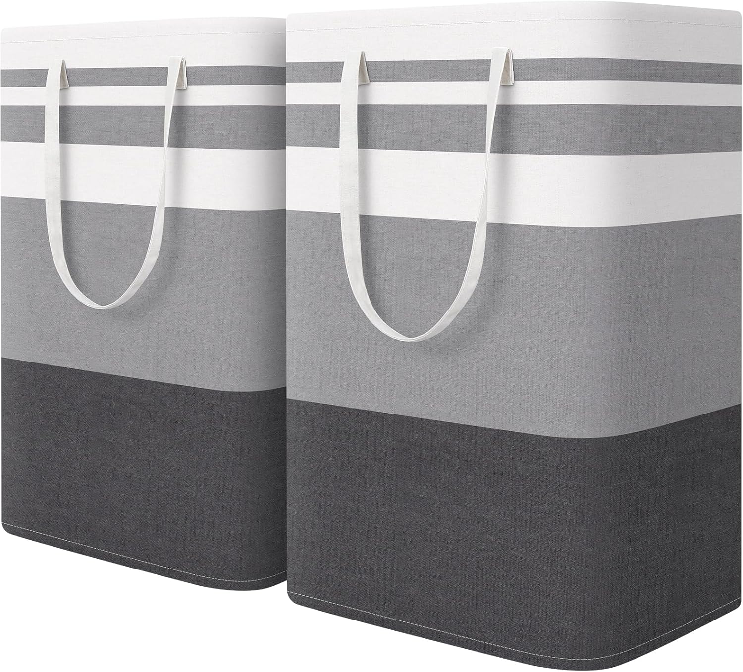Zestaw 2 dużych, wodoodpornych, wolnostojących, składanych i wysokich koszy na pranie z wysuwanymi uchwytami (gradient szary, 75 l)