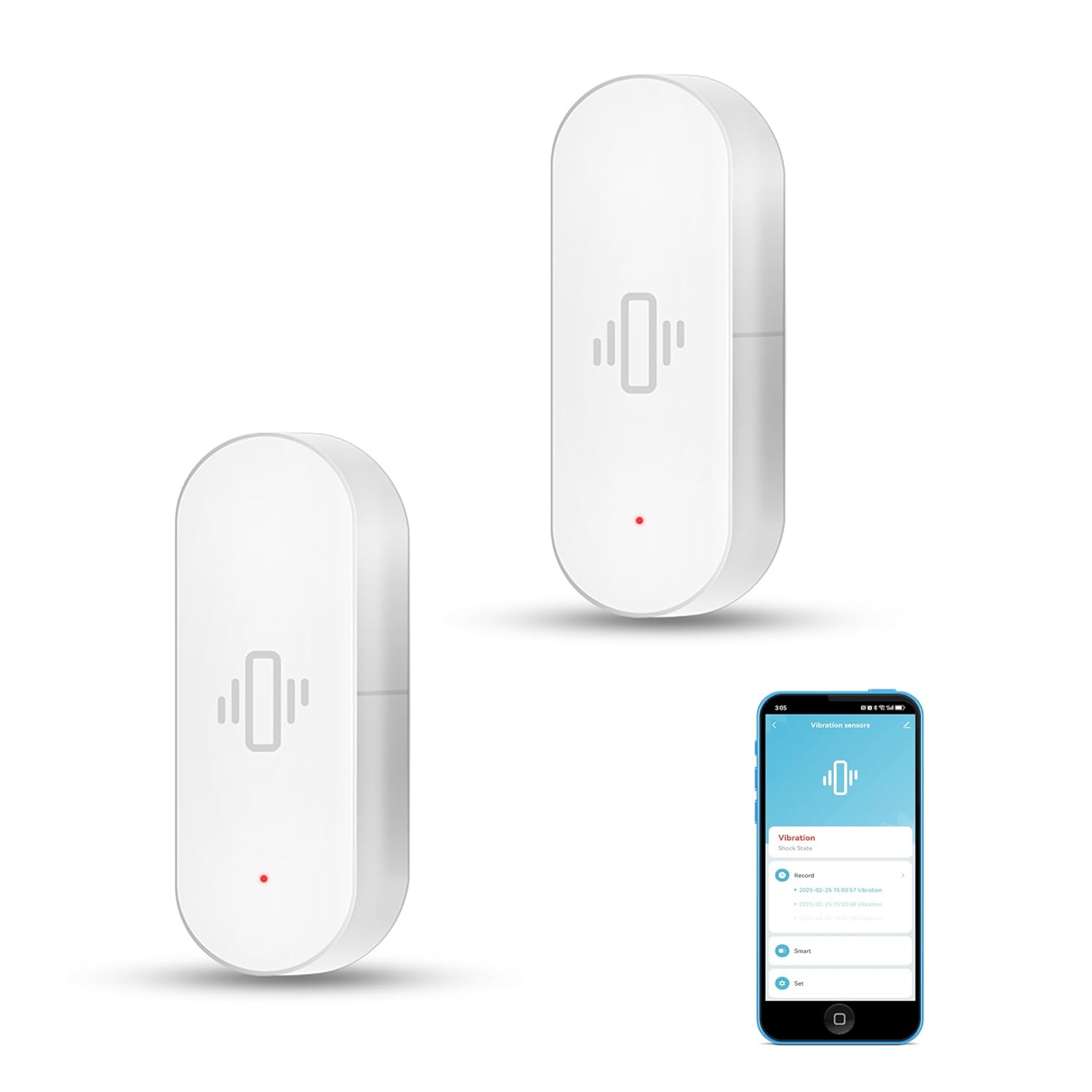 Zestaw 2 czujników wibracji Tuya Wi-Fi – natychmiastowe alerty aplikacji – kompatybilny z Alexą i Smart Life –ochrona przed włamaniami do domu i firmy