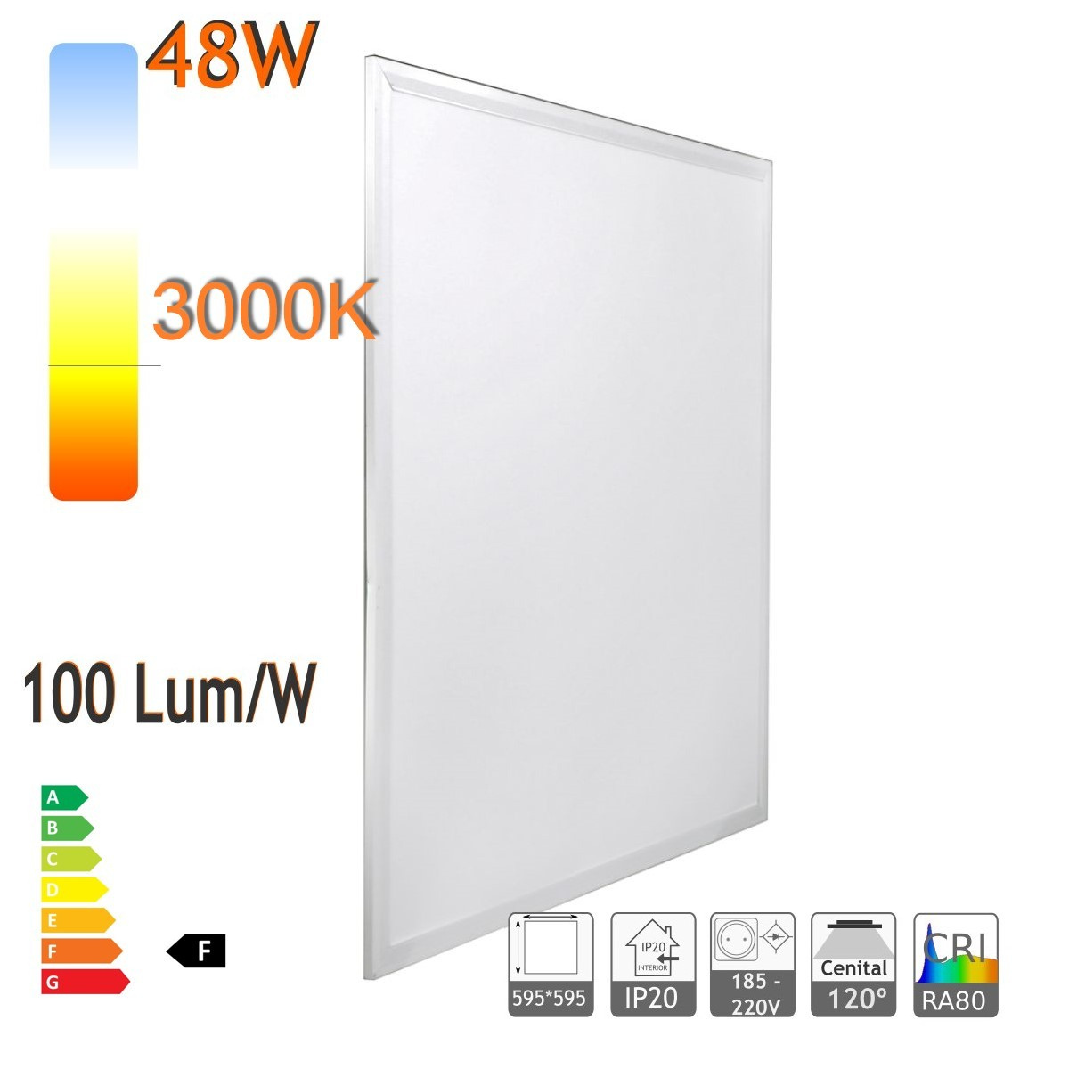 Zestaw x8 paneli LED, 60x60cm, moc 48W, ciepła biel 3000K, 3900 lumenów, biała ramka, do wbudowania w sufit, sterownik w zestawie