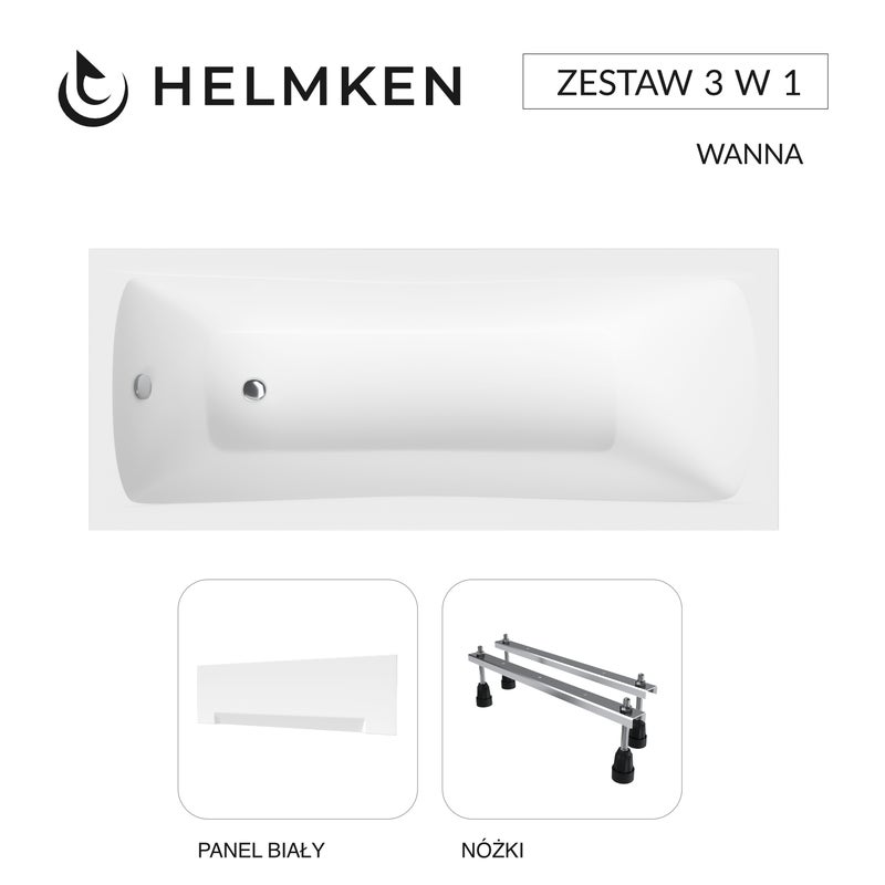 Wanna akrylowa Helmken Luna 140 х 70 + Panel biały + Nóżki / 23093001