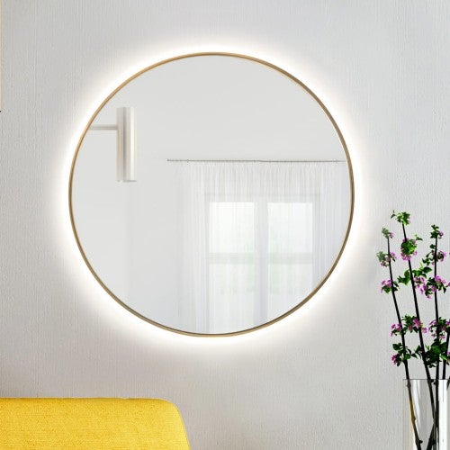 Lustro Bright Round fi 80 ramka złota barwa światła ciepła+sensor+mata