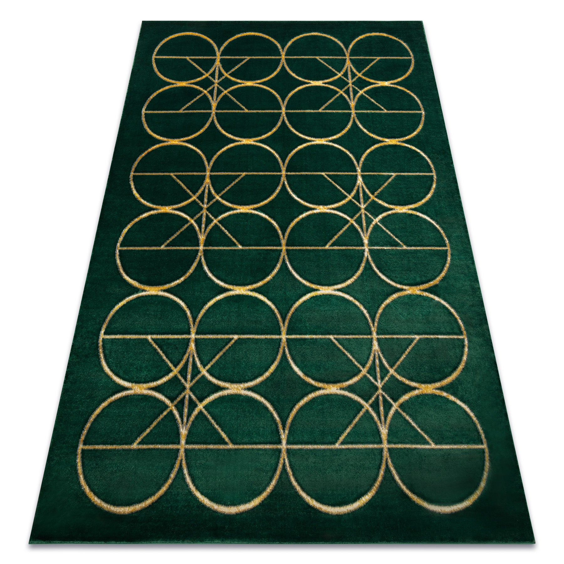 Dywan EMERALD ekskluzywny 1010 glamour, stylowy koła butelkowa zieleń / złoty 200x290 cm