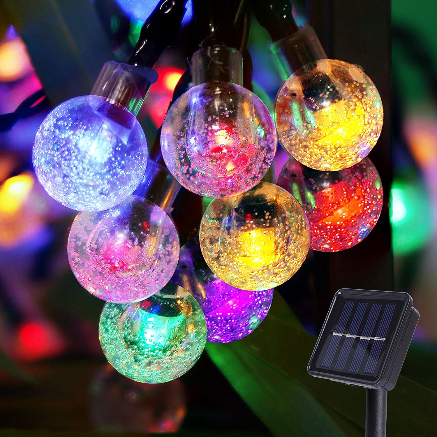 Solarne girlandy na zewnątrz, 100 diod LED 12M kolorowe kule kryształowe Girlandy LED, 8 trybów wodoszczelne girlandy świetlne