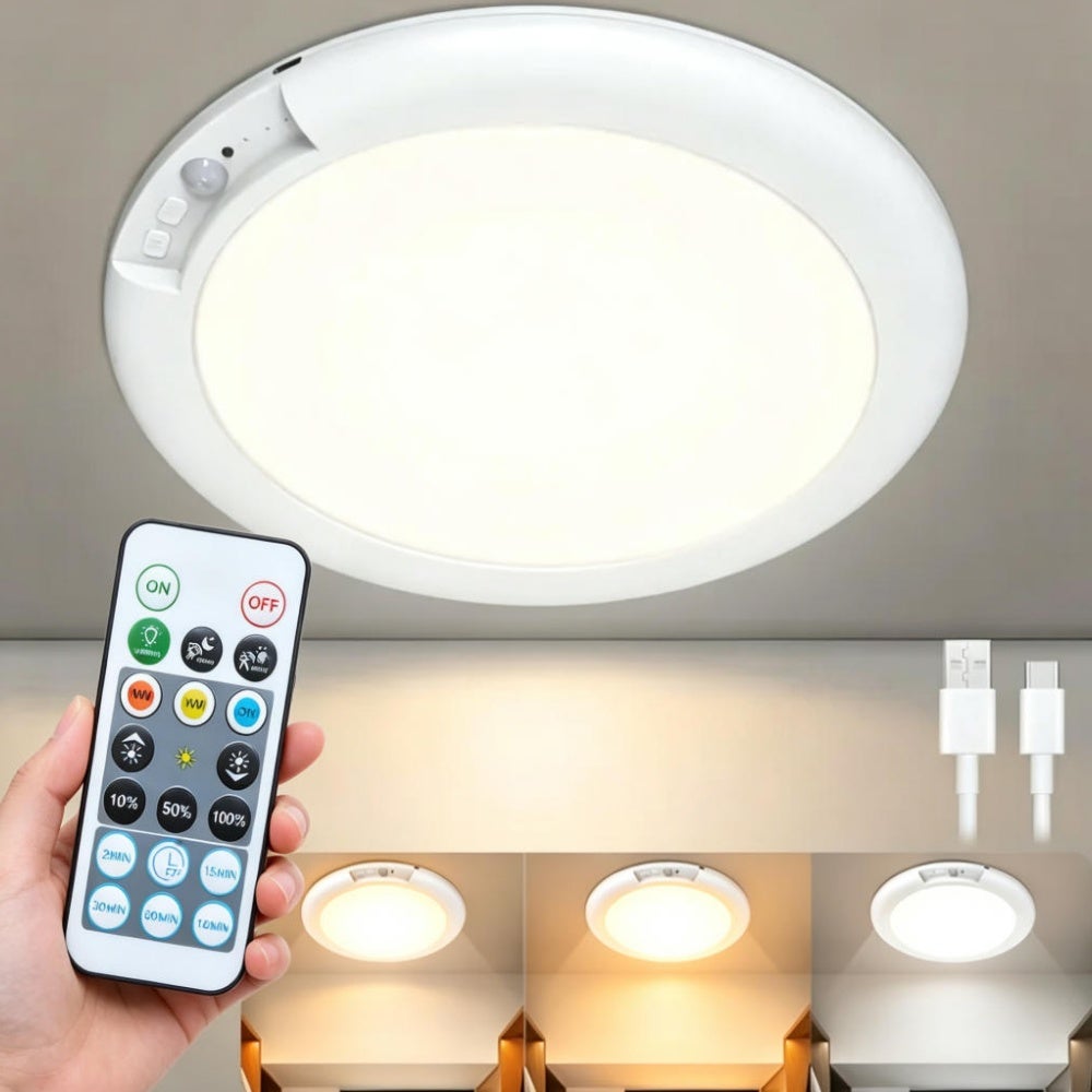 Akumulatorowa lampa do garderoby z czujnikiem ruchu i pilotem Bezprzewodowa lampa sufitowa na baterie magnetyczne z trójkolorowym podświetleniem