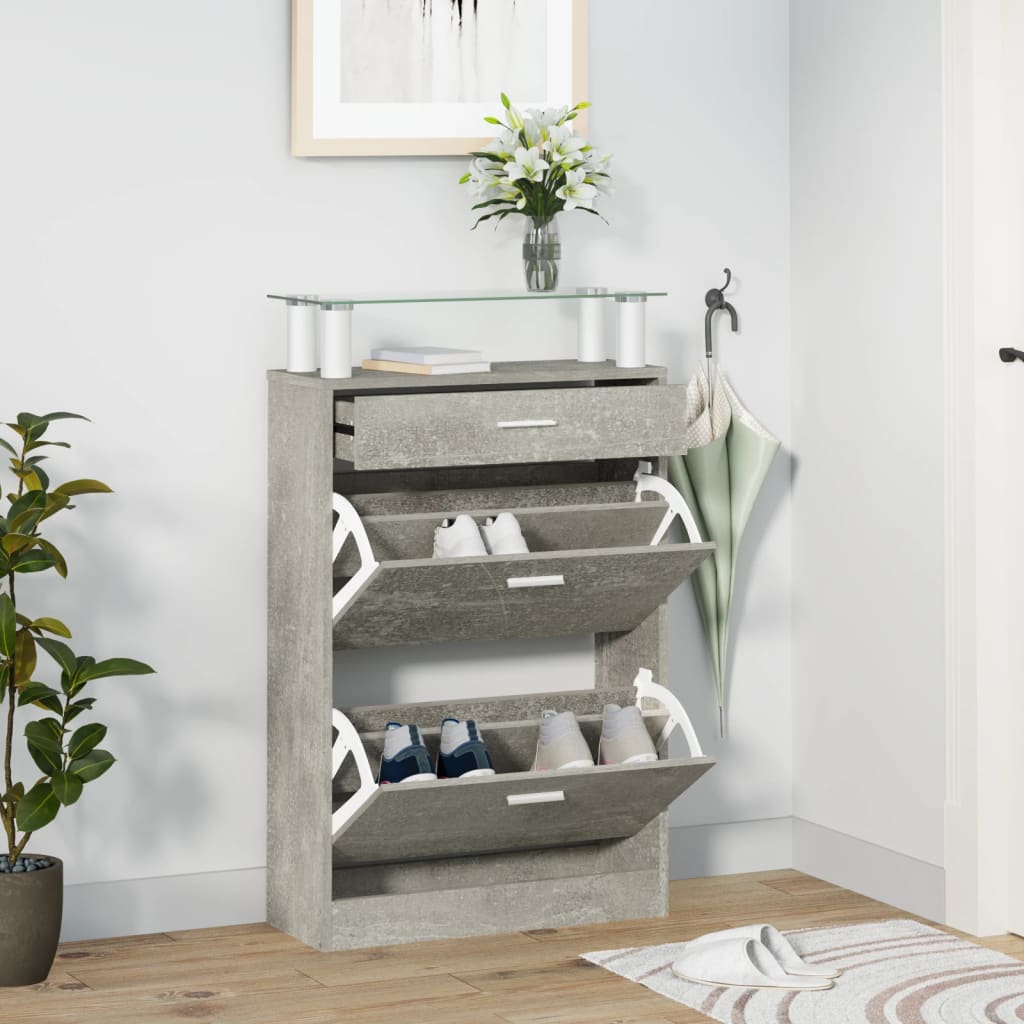 vidaXL Szafka na buty, szarość betonu, 63x24x104 cm