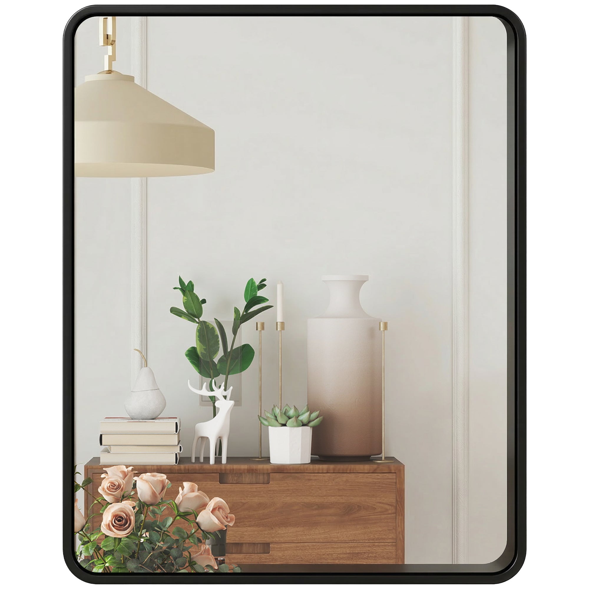 Lustro ścienne prostokątne 50 x 40 cm, nowoczesne lustro dekoracyjne w metalowej ramie do salonu, przedpokoju, korytarza, czarne