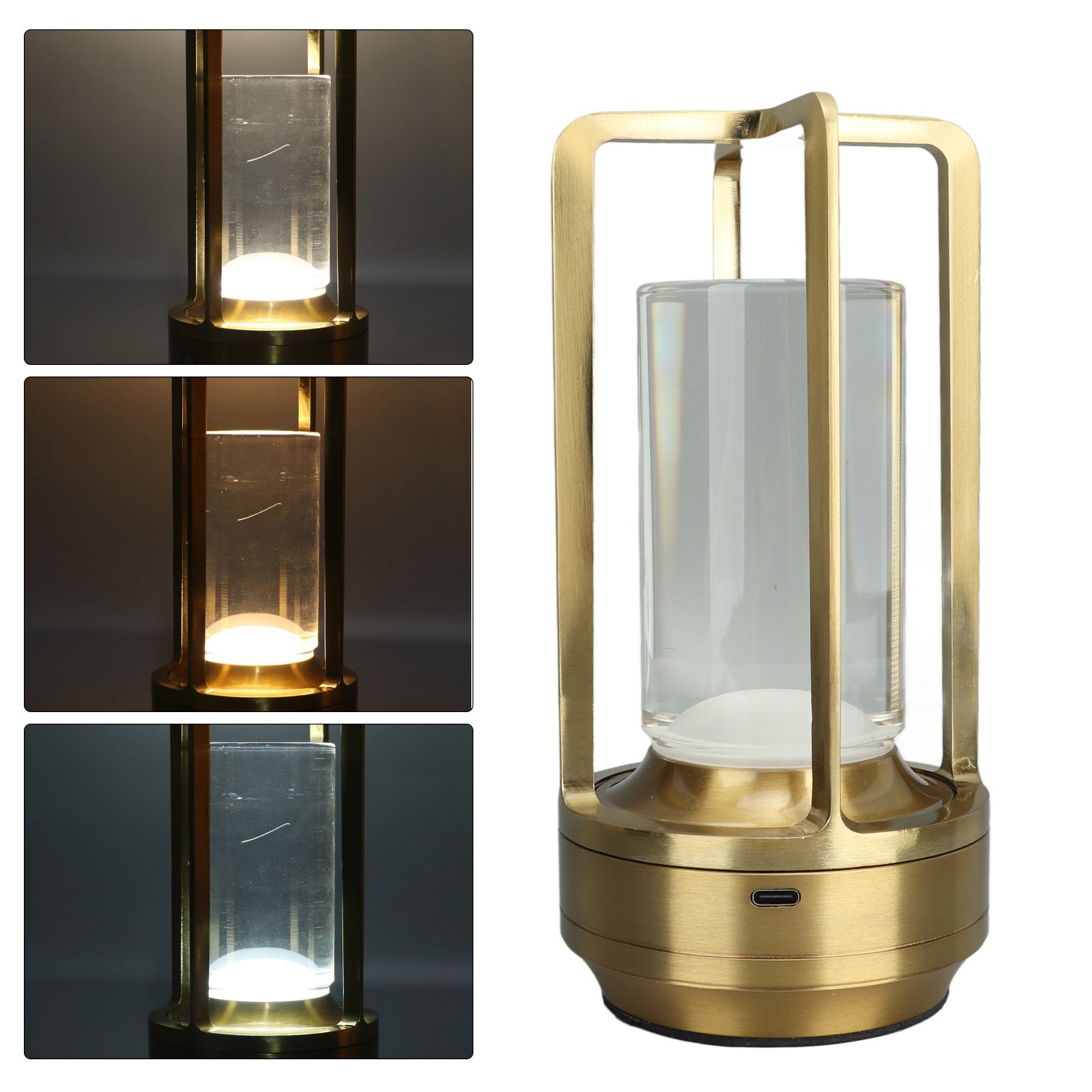 Przenośna lampa stołowa LED, ładowalna, 3 kolory, ściemniacz, dotykowa, do sypialni, salonu, baru (złota)