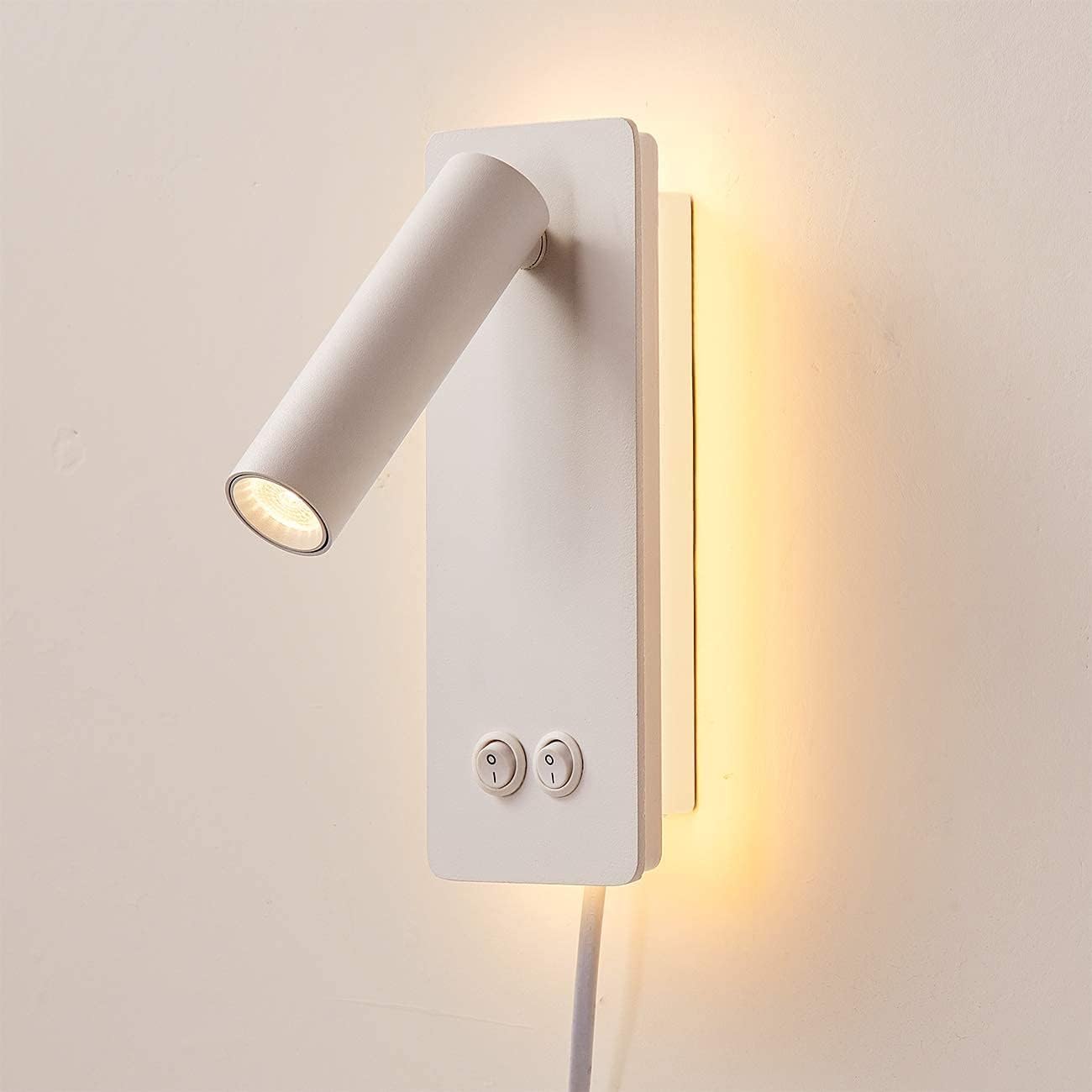 Lampka nocna LED – 3 W, wtykowa, do czytania – regulowany kąt – z przełącznikiem – ciepłe białe światło – odpowiednia do sypialni – biała