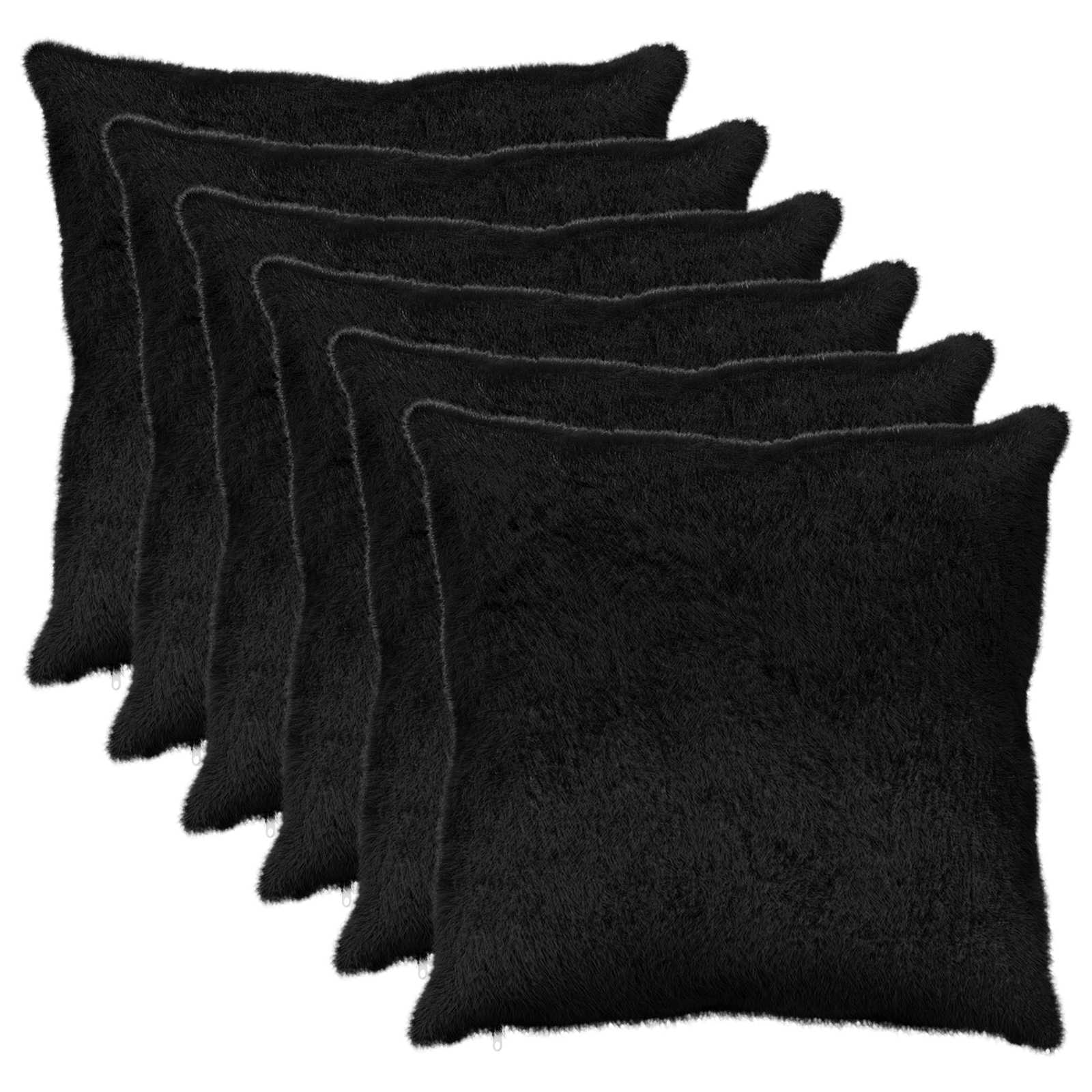 6x Poszewka Dekoracyjna na Poduszkę 80x80 cm ze Sztucznego Futra Czarna