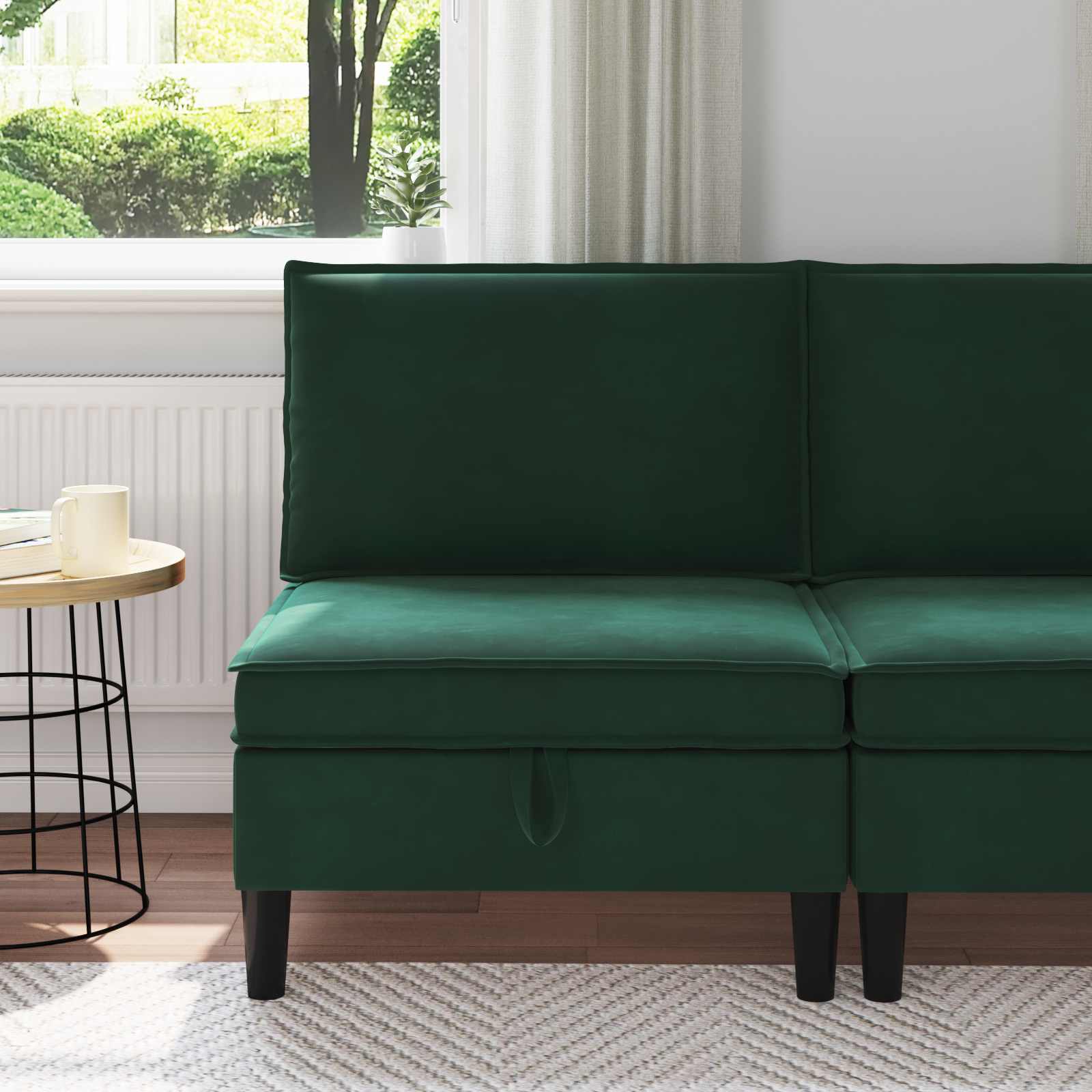 Środkowa sofa z miejscem do przechowywania Ciemnozielony Welur vidaXL