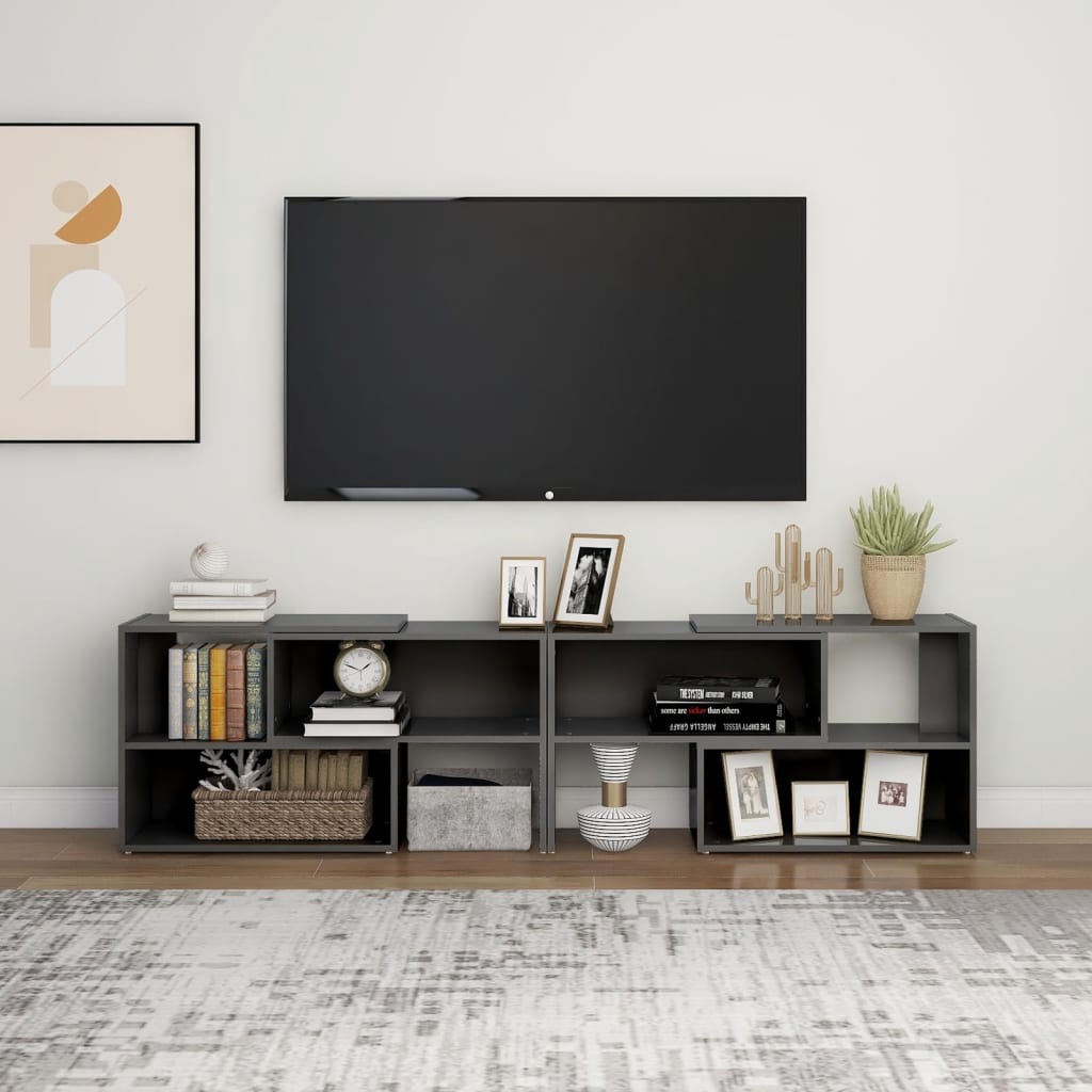 Szafka pod TV, szara, wysoki połysk, 149x30x52 cm