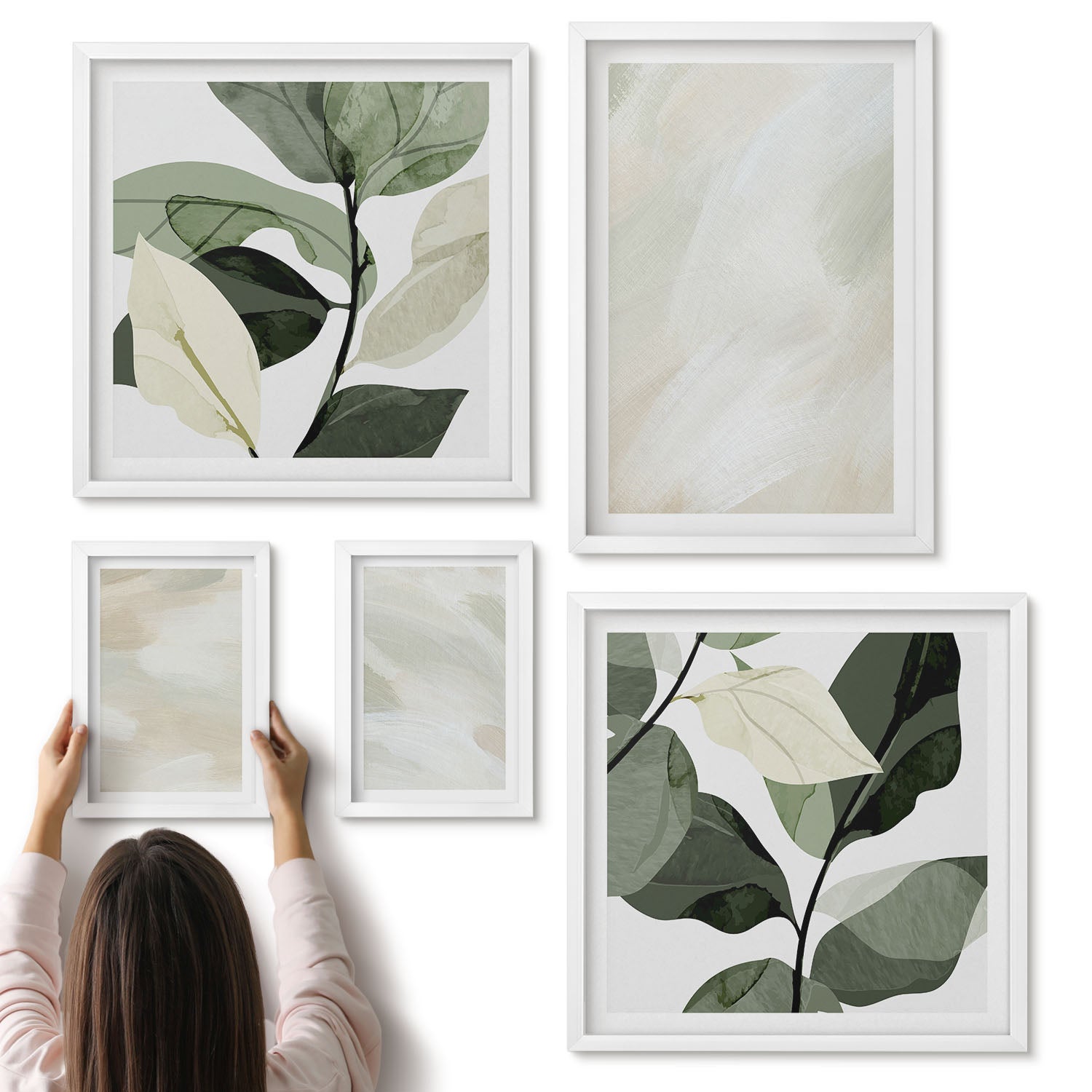 Galeria ścienna 5-częściowy komplet obrazów w białych ramach - Jasne farby abstrakcja na płótnie styl delikatny boho - ArtPrintCave