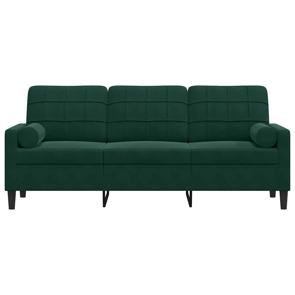 3-osobowa sofa z poduszkami, ciemnozielona, 180 cm, aksamit