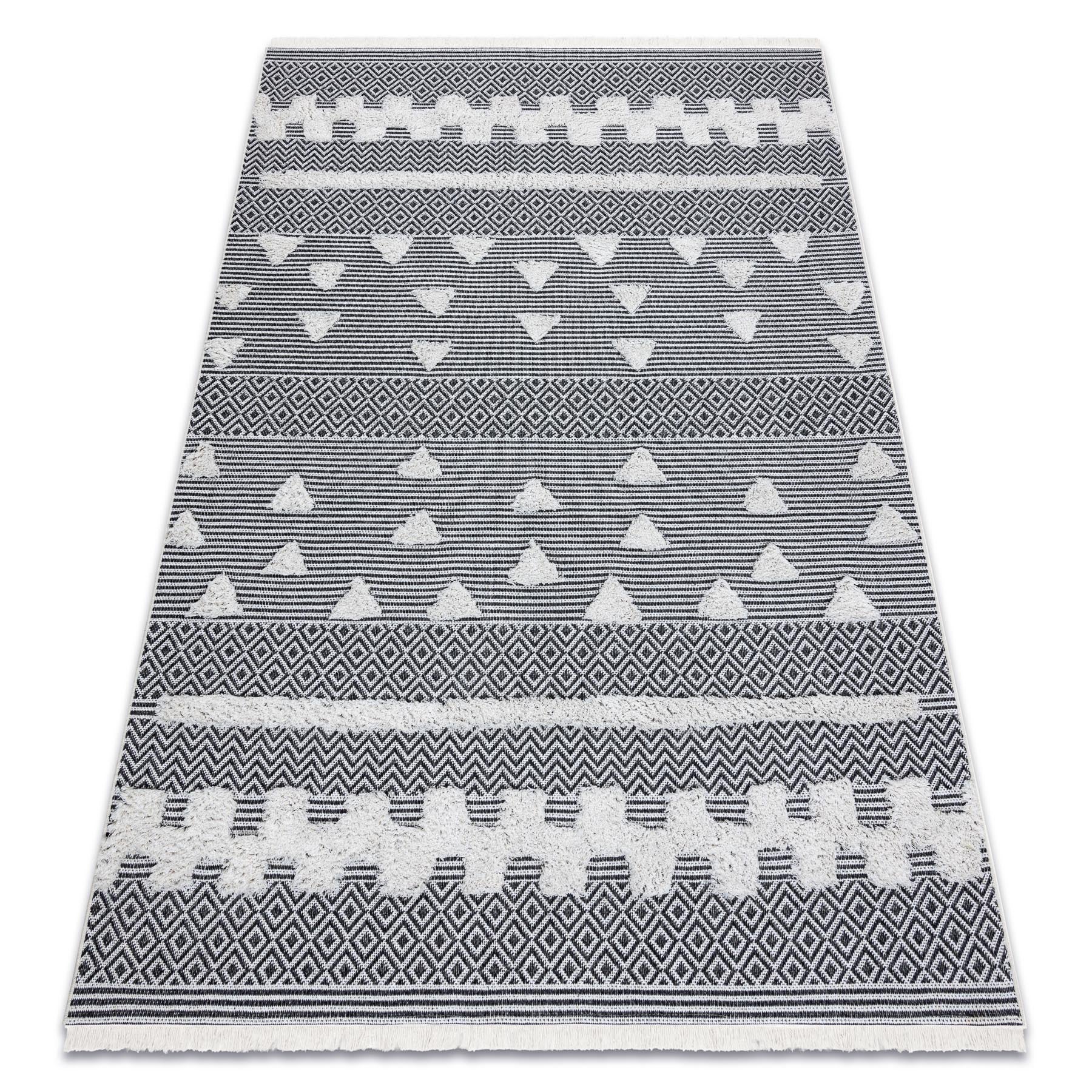 Dywan MOROC Geometryczny 22321 Ekologiczny, EKO SIZAL frędzle - dwa poziomy runa krem / szary, dywan z bawełny recyklingowanej 136x190 cm