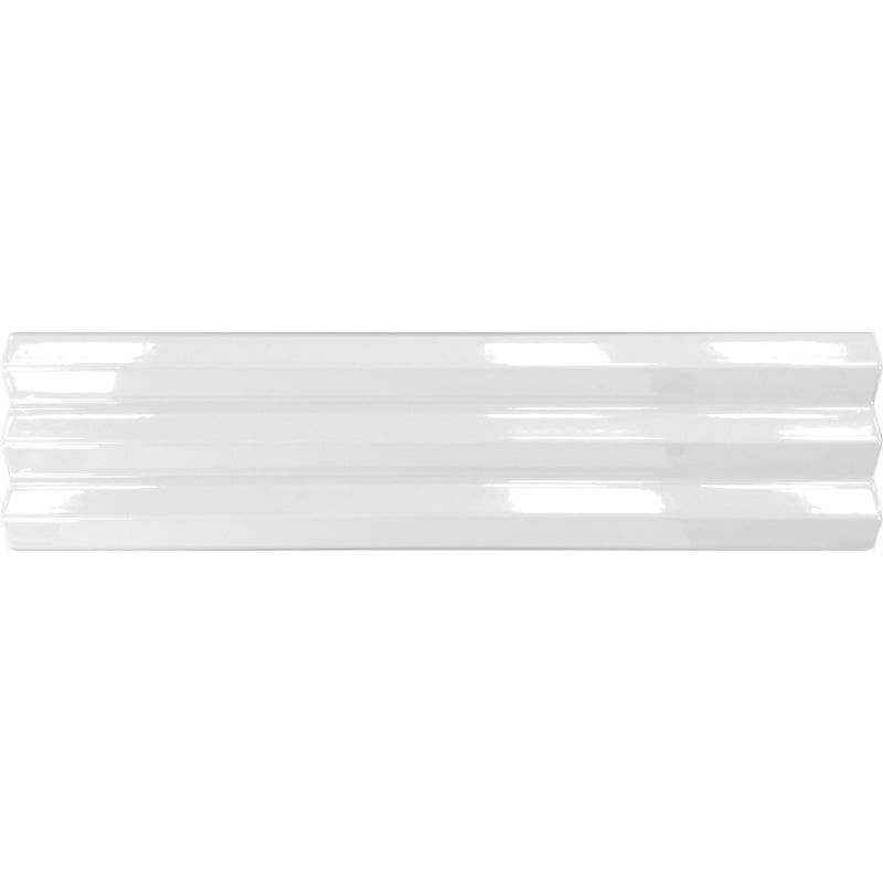 Błyszcząca płytka ścienna z reliefem, biała, Acanto 10x40 cm V-Ribbed White