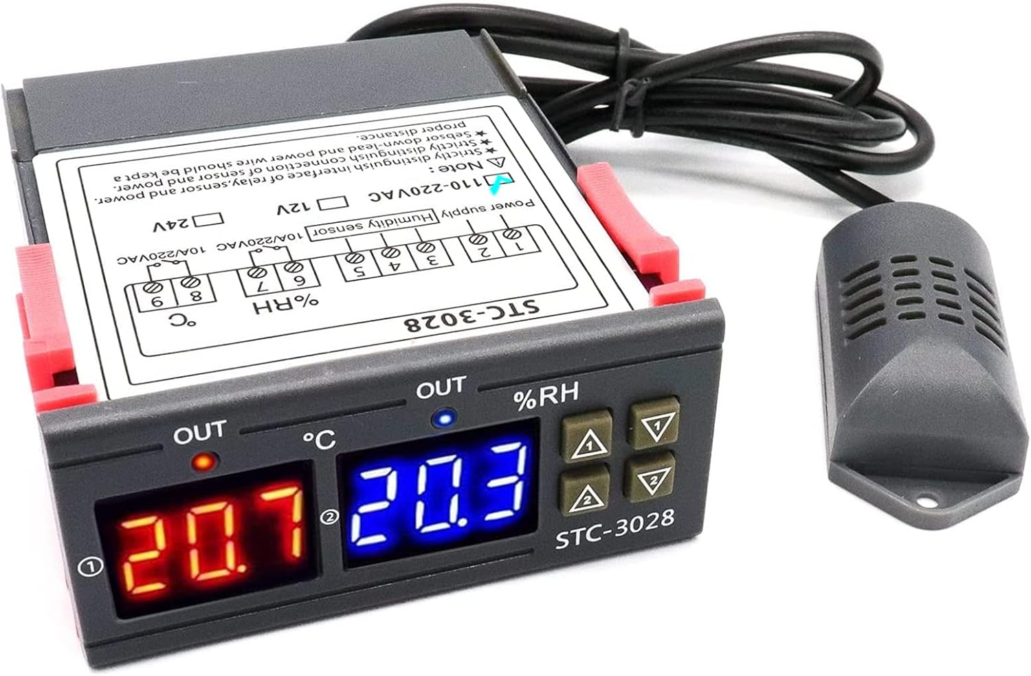 Cyfrowy kontroler temperatury i wilgotności STC-3028 - Termostat nawilżacza 110-220 V z czujnikiem wilgotności