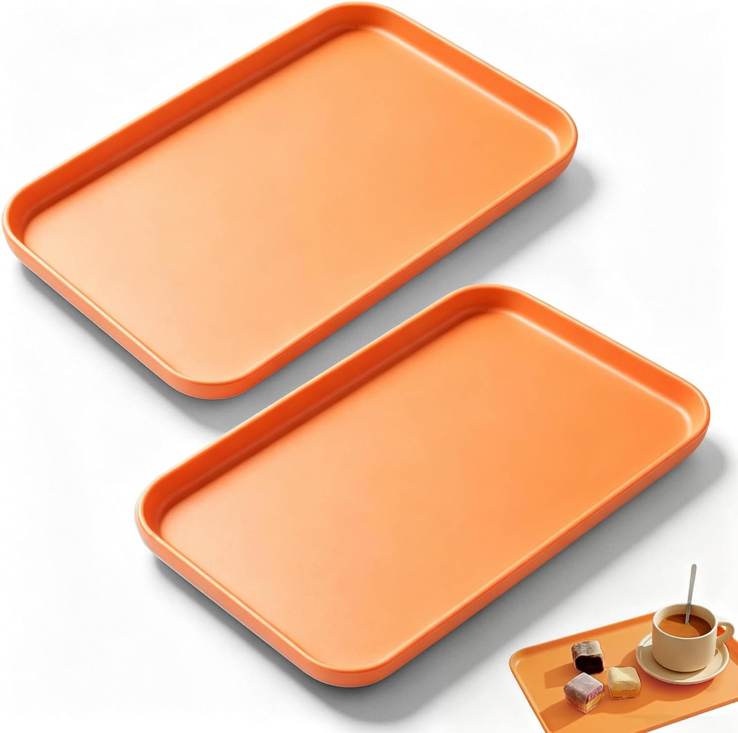 Mała prostokątna taca do serwowania 24 x 17 cm, plastikowa taca do posiłków bez BPA, antypoślizgowa taca kuchenna do domu, kawiarni, restauracji, br