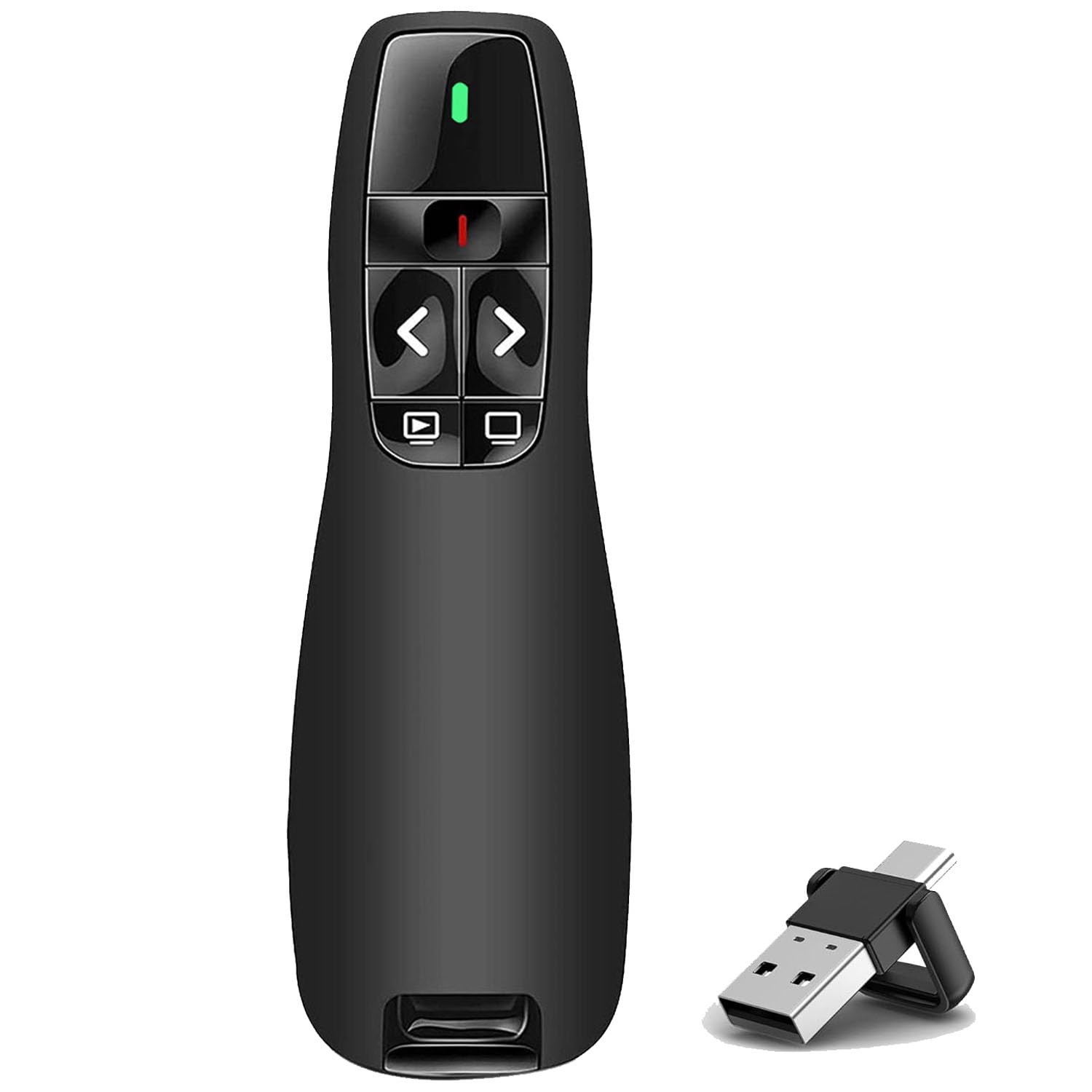 Pilot PPT USB/Type-C 2 w 1, Bezprzewodowy wskaźnik prezentacji 2,4 GHz do PC i iPada, Podwójny złącze USB-A/C