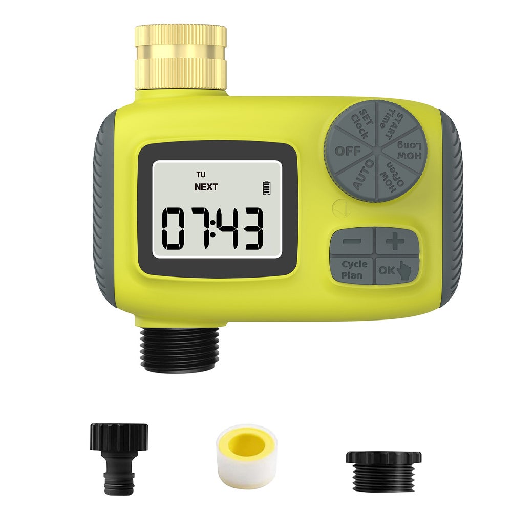 Nowy automatyczny timer nawadniania z ekranem LCD i przyciskiem ręcznym do łatwego ustawiania jest przeznaczony do systemów nawadniania trawników i o
