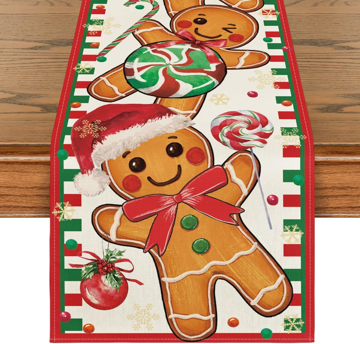 Bieżnik z piernikowego ludzika z ciasta cukrowego, dekoracja stołu w kuchni na zimę, dekoracja na przyjęcie świąteczne, 180*30 cm