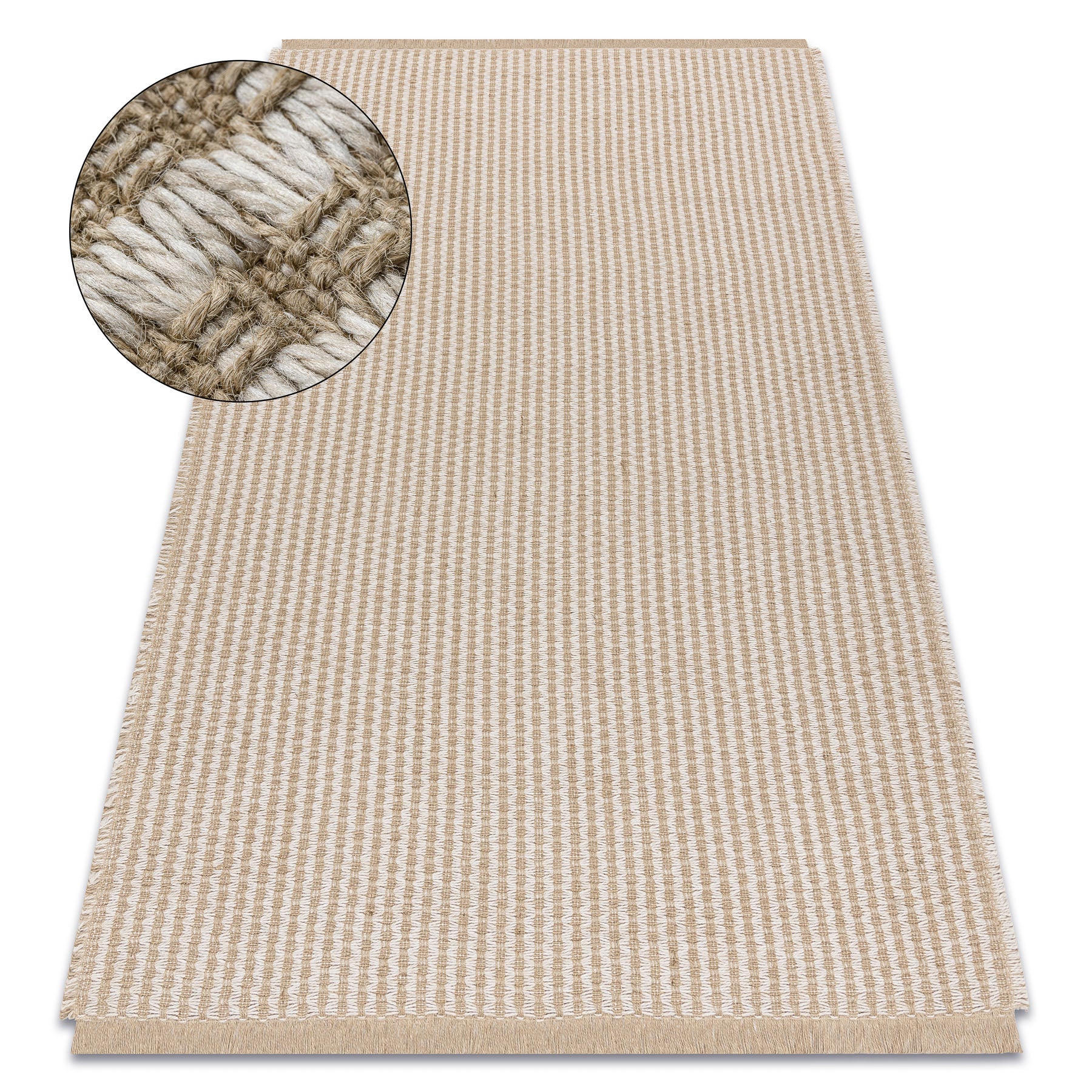 Dywan JUTE 3650 krem / beż linie - jutowy, płaskotkany, frędzle 60x100 cm