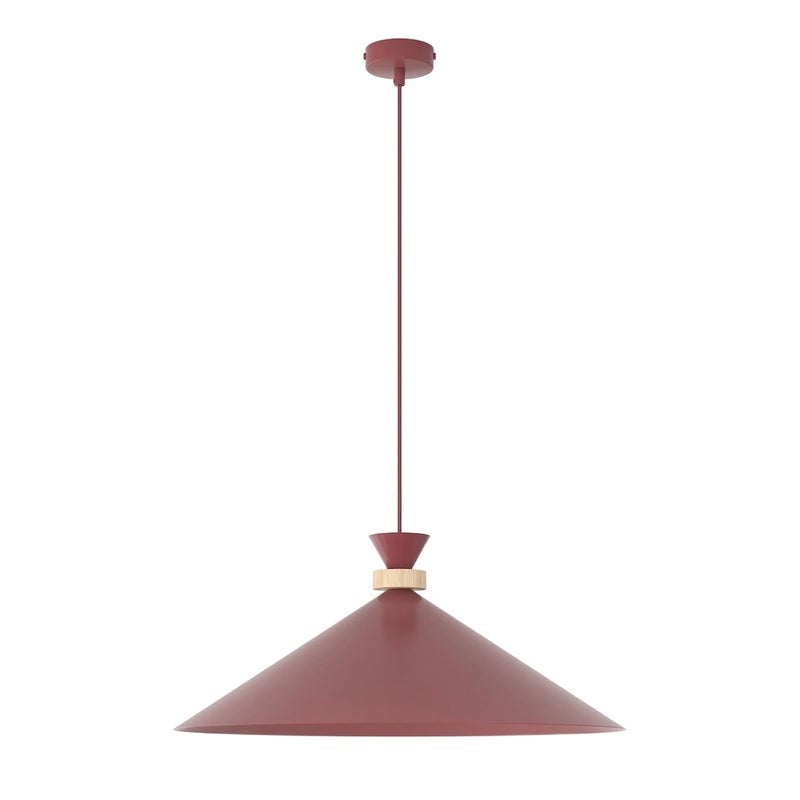 Lampa wisząca japandi burgundowa stożkowy klosz fi50cm z drewnianym detalem 1xE14 10W OLIVO Emibig