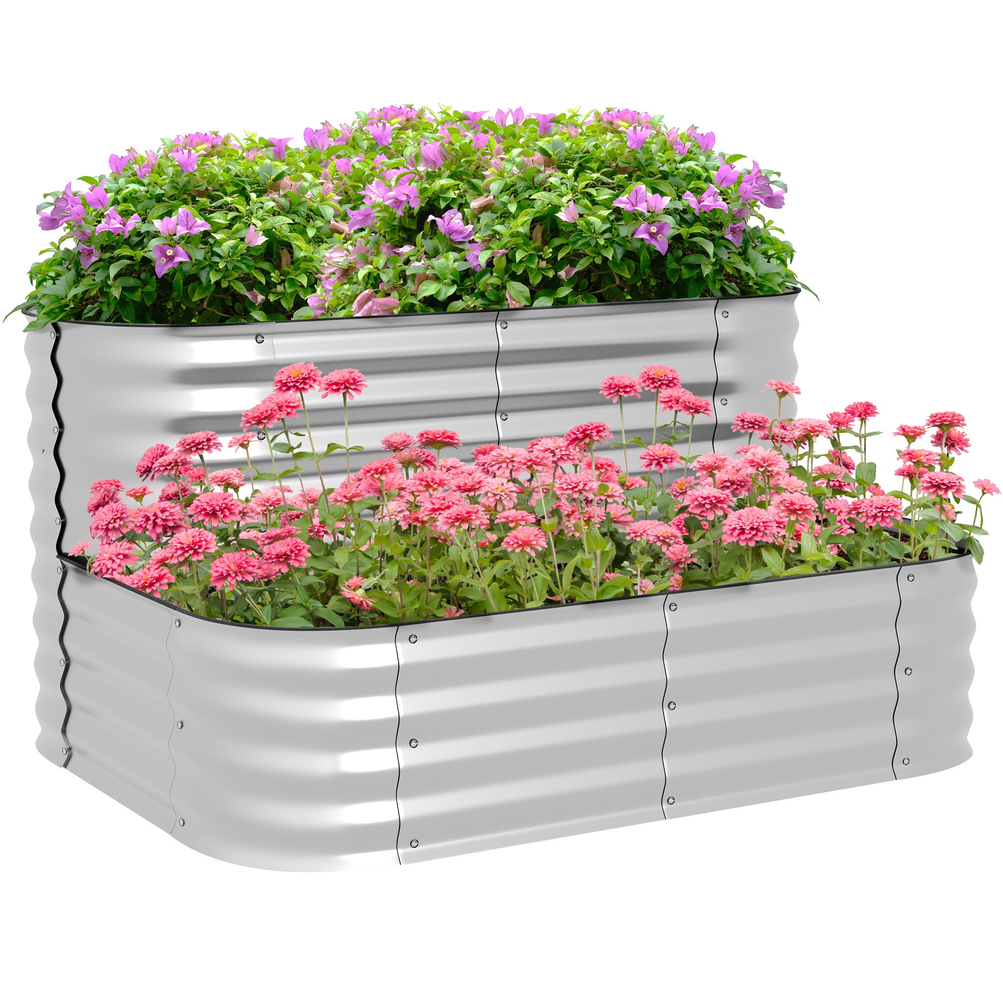 Metal podwyższona grządka, 2 poziomy, weather-resistant, otwarty dół, 120 x 90 x 30cm, color: srebrny