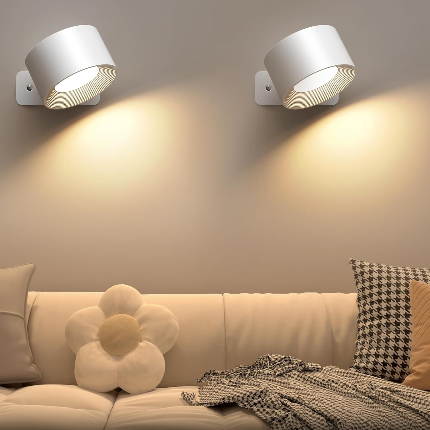 Dotykowa lampa ścienna LED do wnętrz (2 sztuki), 3 poziomy jasności, 3 temperatury barwowe, obrót o 360°, kolor biały.