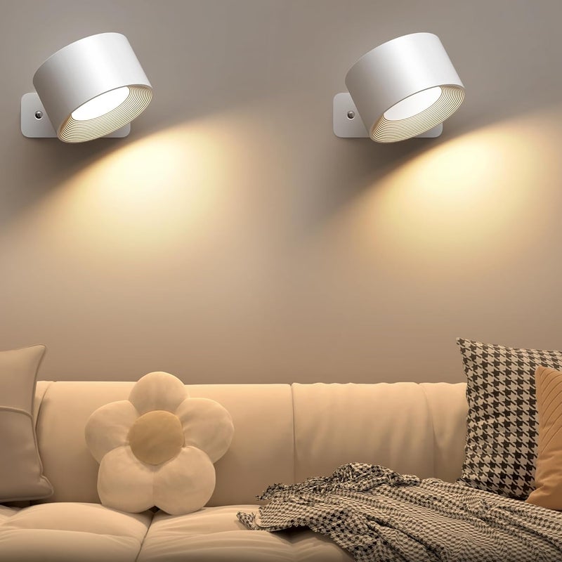 Dotykowa lampa ścienna LED do wnętrz (2 sztuki), 3 poziomy jasności, 3 temperatury barwowe, obrót o 360°, kolor biały.