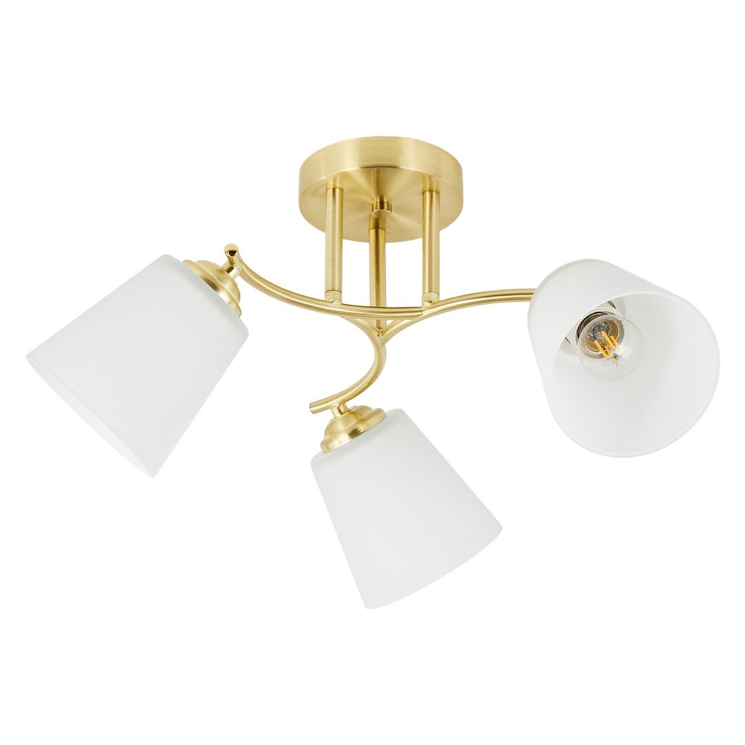 Lampa sufitowa elegancka złota zagięte ramiona szklane klosze 3xE27 15W PAFOS Milagro