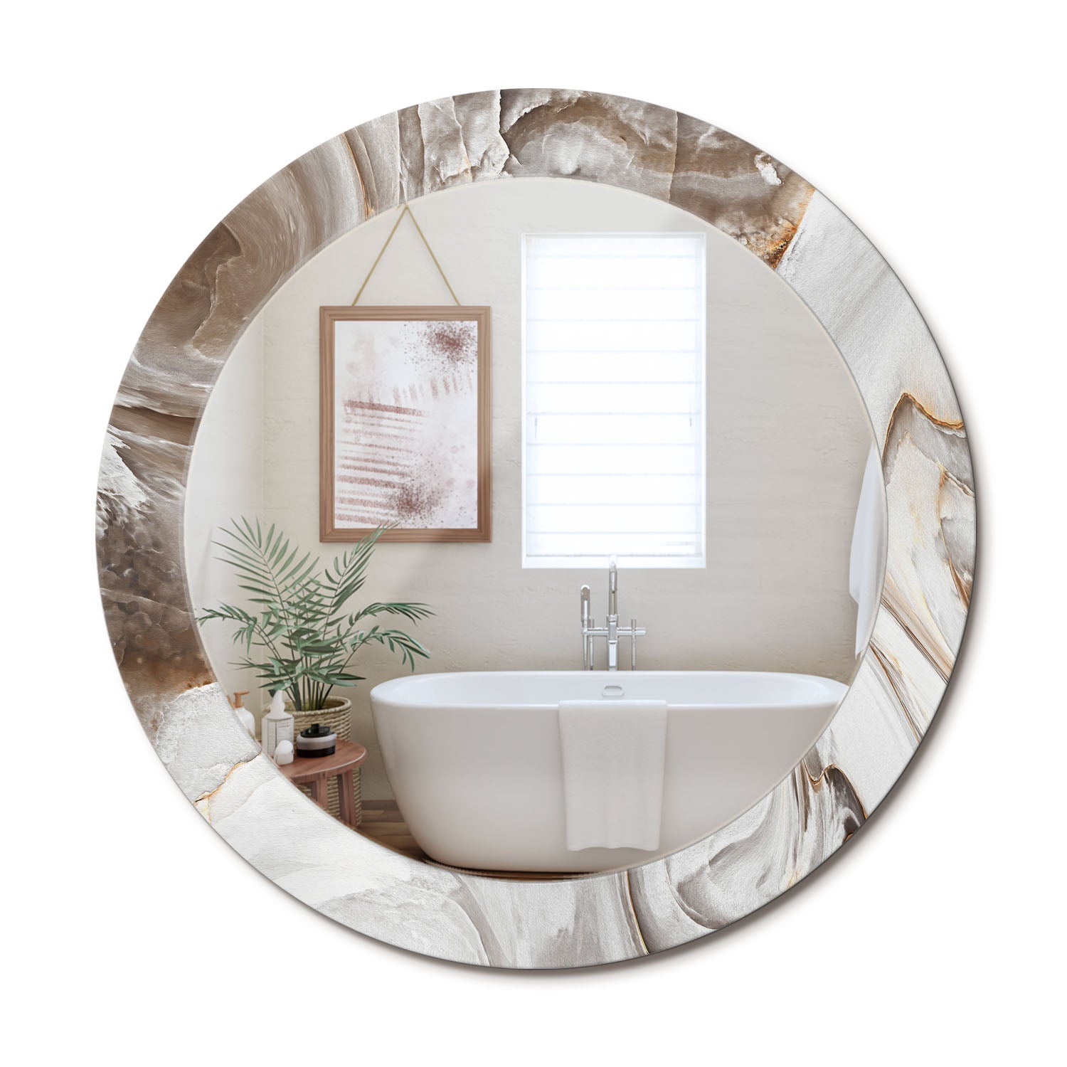 Lustro dekoracyjne okrągłe – szkło hartowane, nowoczesny design Jasny marmur - 70 cm - ArtPrintCave