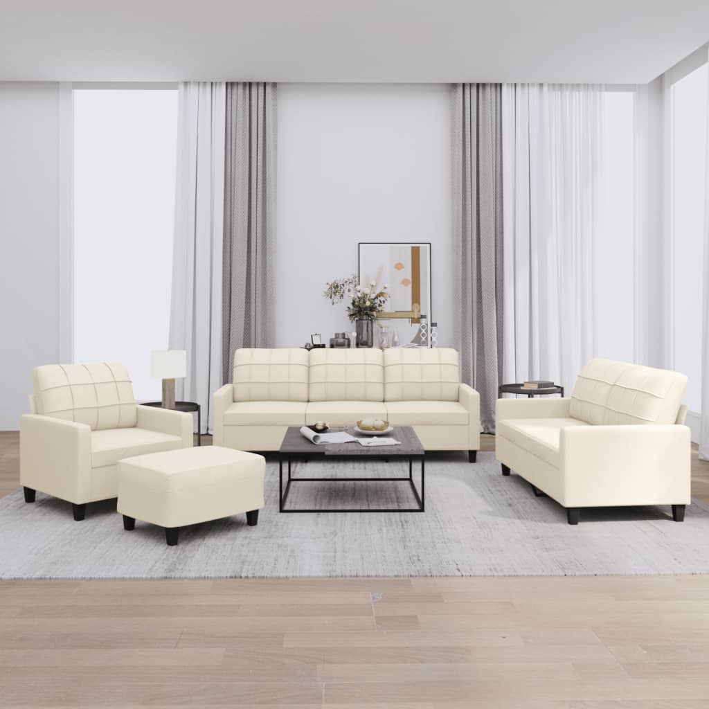 4-osobowa sofa z poduszkami, kremowa, sztuczna skóra vidaXL