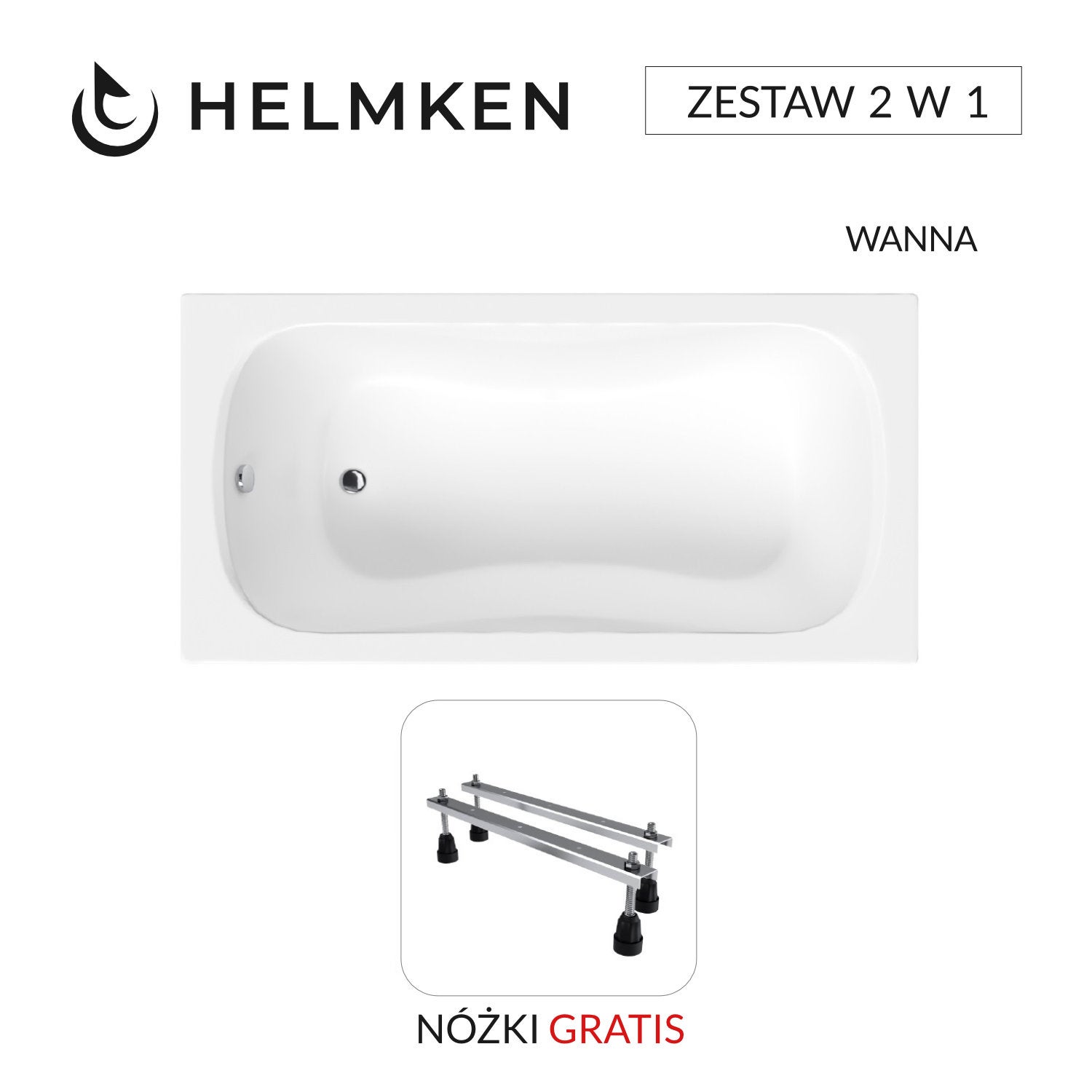 Wanna akrylowa Helmken Edelva 140 х 70 + Nóżki / 23094002