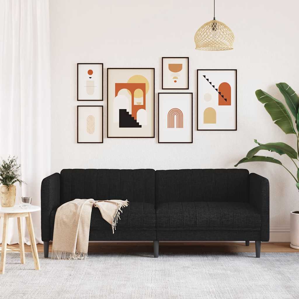 Sofa 3-osobowa, czarna, tapicerowana tkaniną