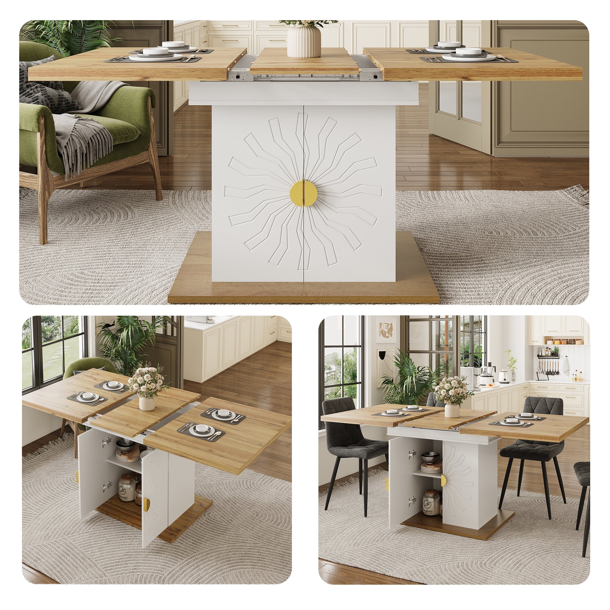 Rozkładany stół jadalny z 2 drzwiami, dla 4-6 osób - 110 (140) x 70 x 76 cm - MDF - Biały