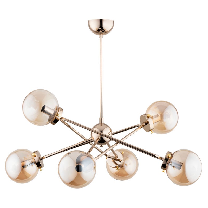 Lampa wisząca Sagito złoty antyczny-bursztynowy 6xE14x40W wym: 55 x 60 x 62 cm szkło Alfa