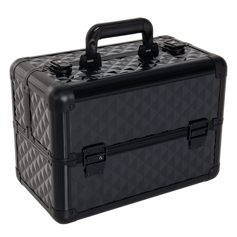 Kosmetyczka, organizer na kosmetyki, profesjonalna kosmetyczka, przenośna kosmetyczka, 4 półki, 35,5 x 20 x 25,5 cm, aluminium